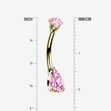 Detail View 1 of 14 Karat Gold Dainty Brilliant Teardrop Sparkle Belly Button Ring-Pink